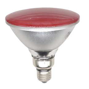 Red-reflector light bulb on a white background