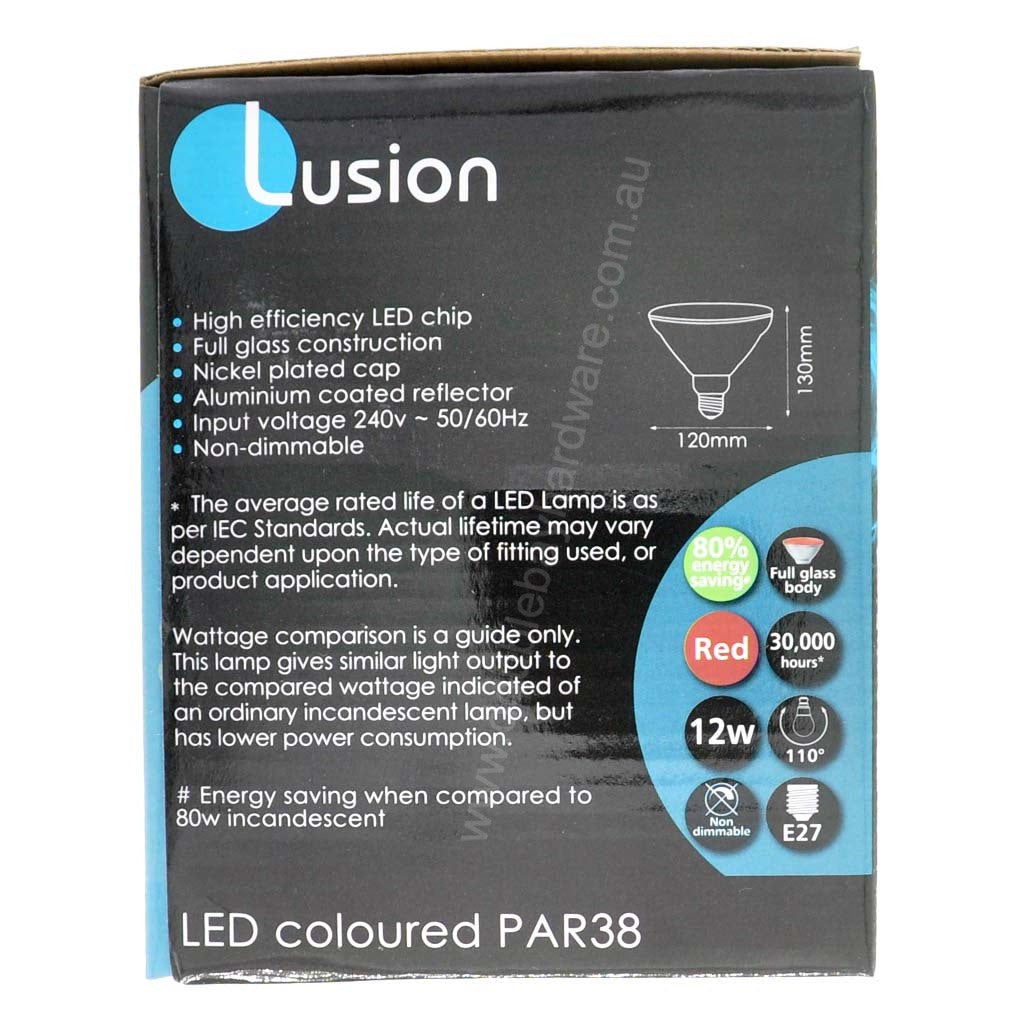 LUSION Colour PAR38 LED Light Bulb E27 240V 12W Red 20825