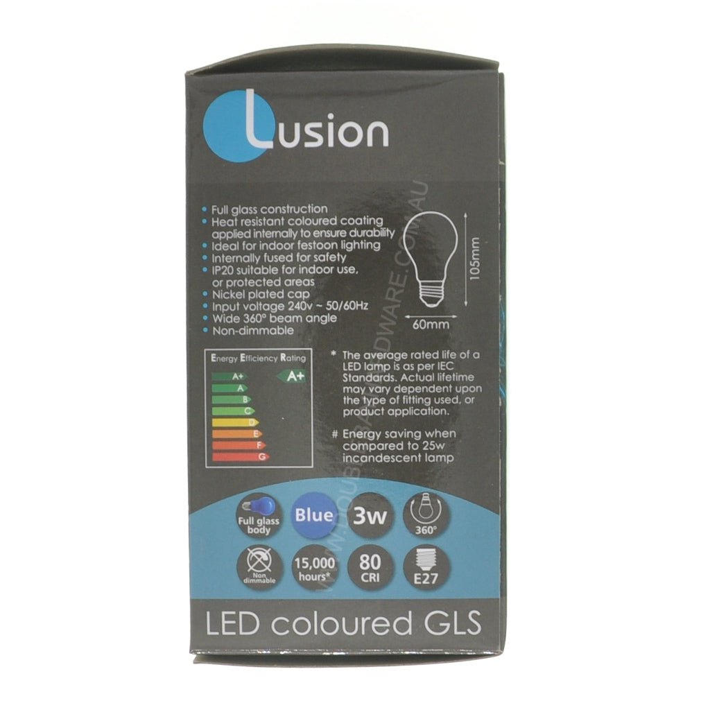 LUSION GLS Coloured LED Light Bulb E27 240V 3W Blue 20701