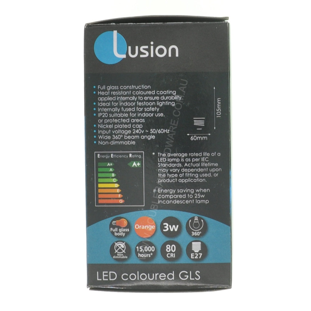 LUSION GLS Coloured LED Light Bulb E27 240V 3W Orange 20703