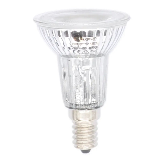 Clear halogen light bulb on a white background