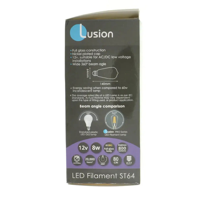 Lusion LED Filament ST64 packaging on a white background