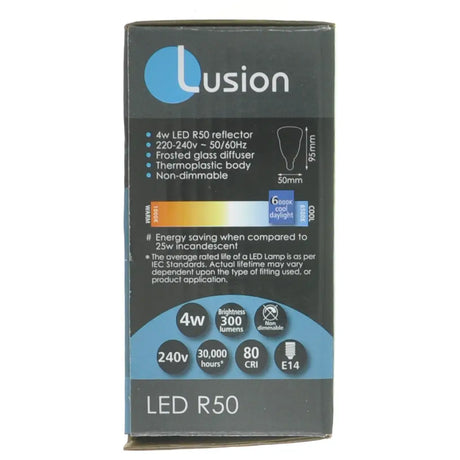 Lusion LED R50 packaging on a white background