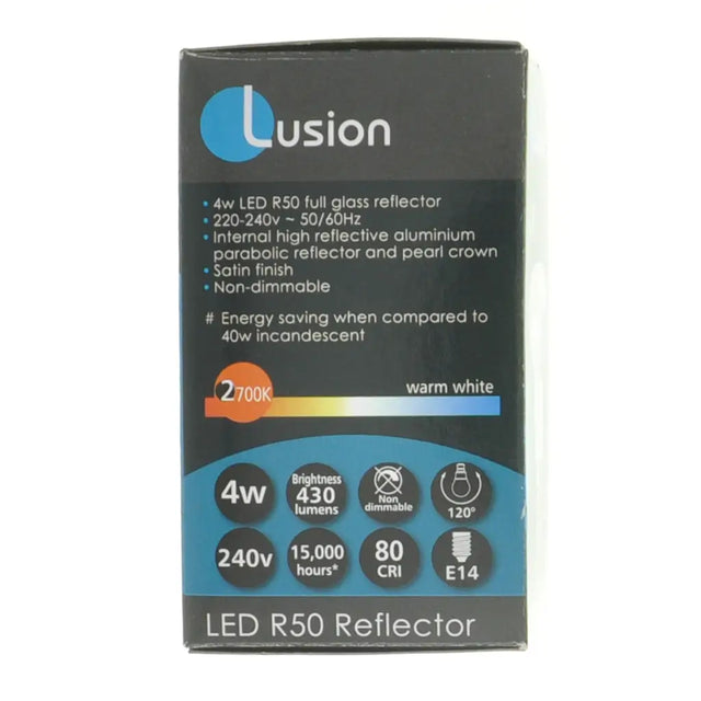 Lusion LED R50 reflector packaging on a white background