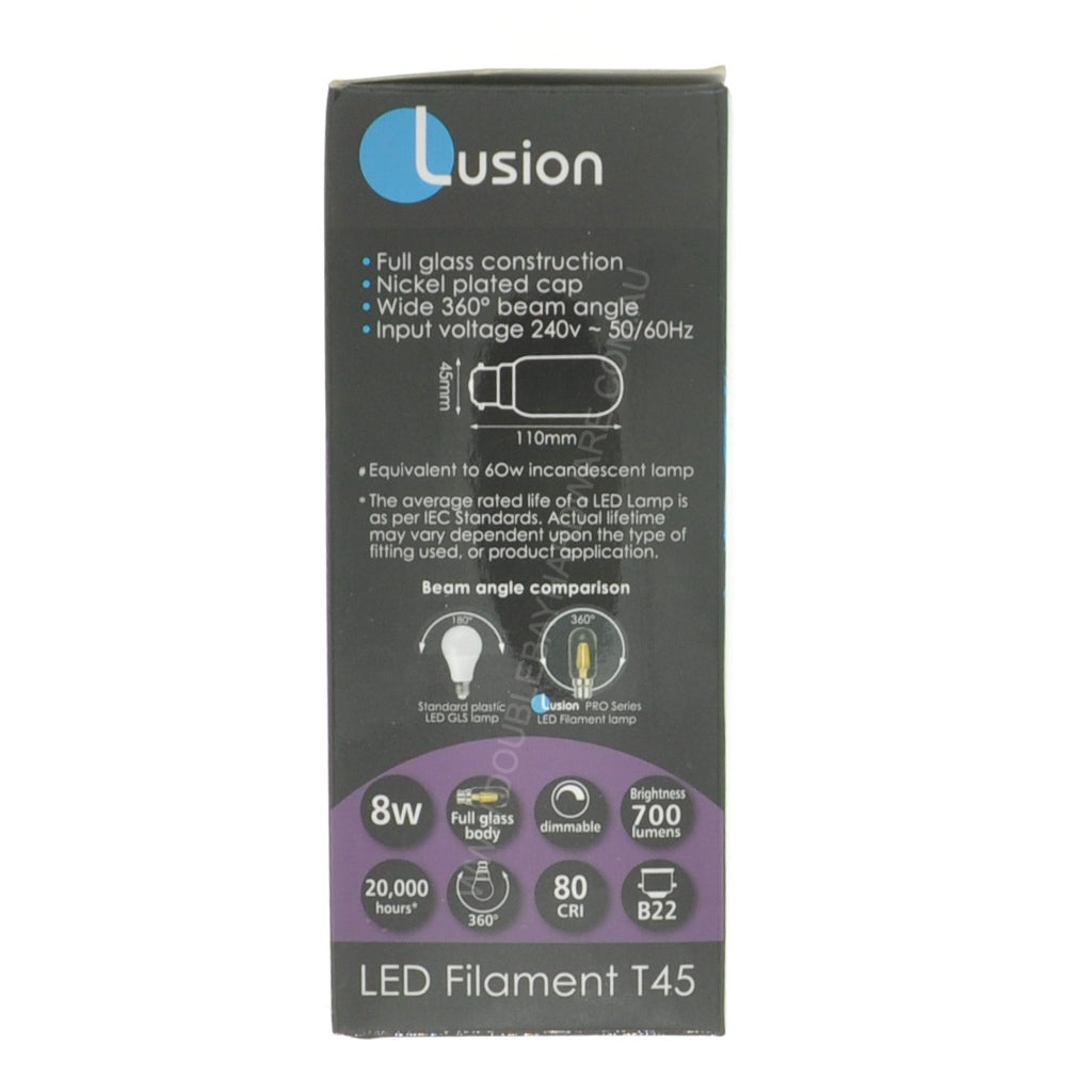 LUSION T45 Filament LED Light Bulb B22 240V 8W W/W 20971
