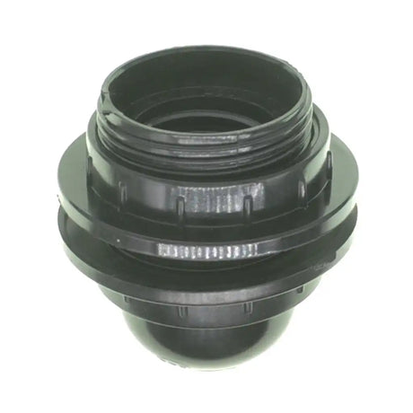 Black plastic fitting on a white background