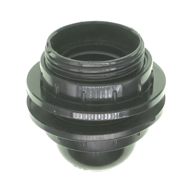 Black plastic fitting on a white background