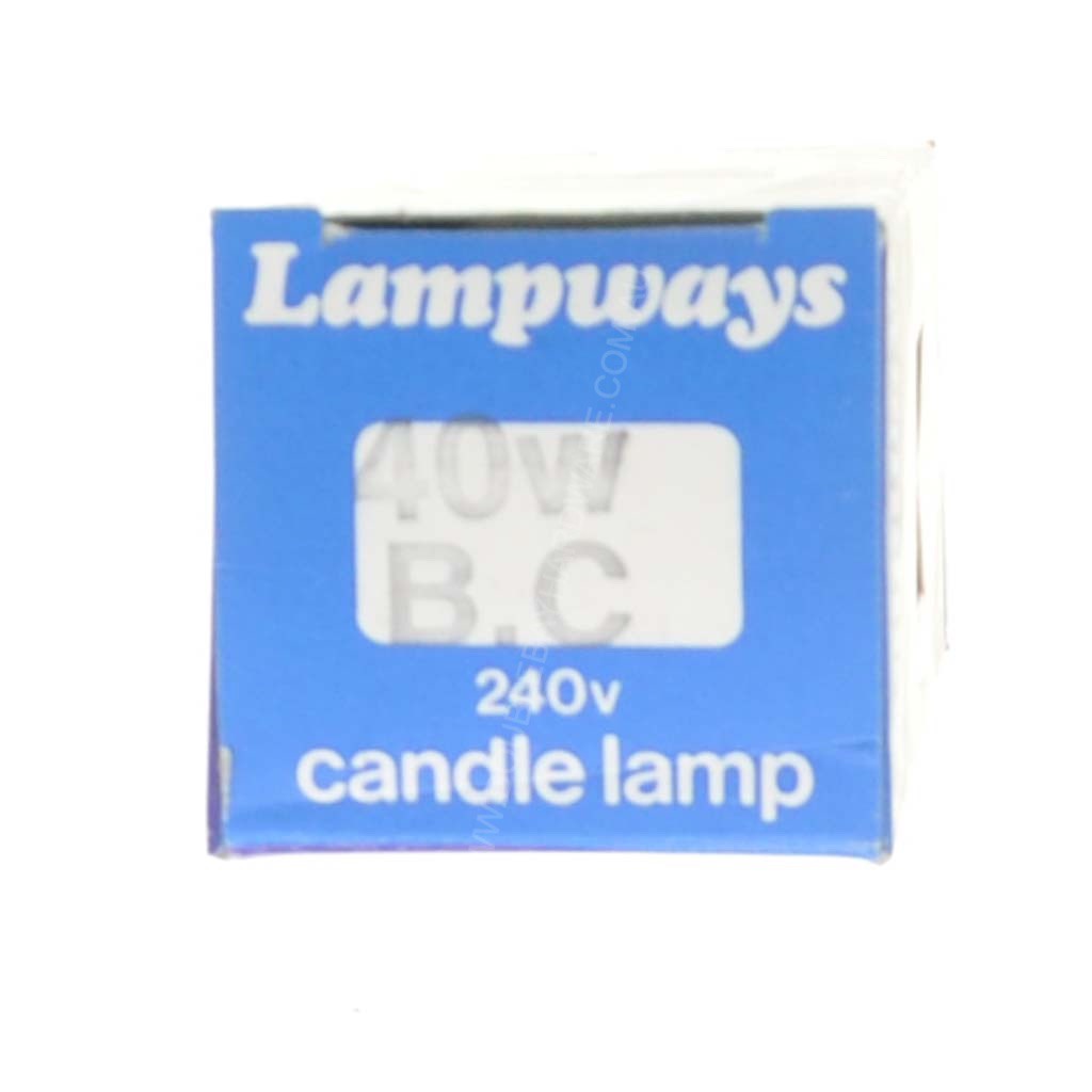 Lampways Candle Incandescent Light Bulb B22 240V 40W Pearl