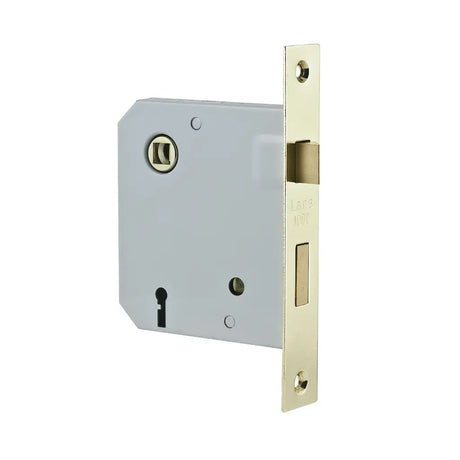Door lock mechanism with metallic finish on a white background