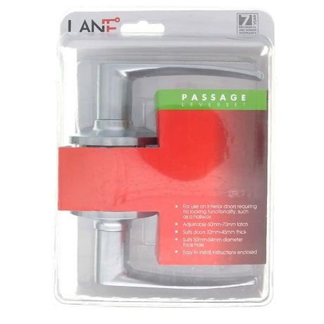 Packaged passage lever set with IANT logo on a white background