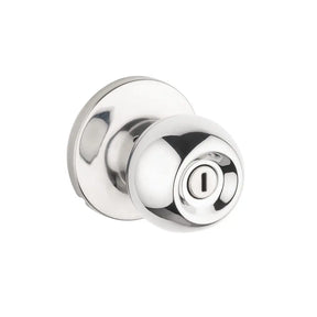 Polished chrome door handle on a white background