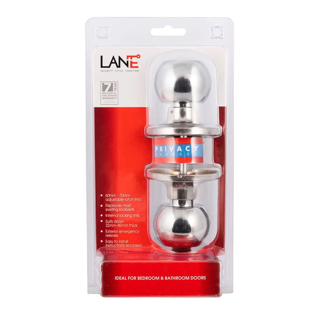Silver door handle with packaging featuring LANE brand on a white background