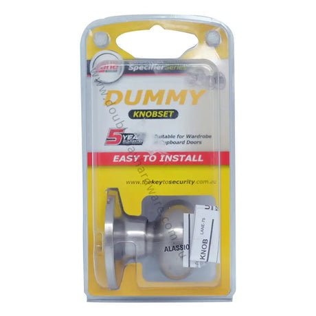 Door knob set in packaging with visible brand and product details.