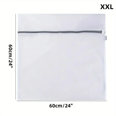 White XXL laundry bag with zipper, dimensions indicated on a white background