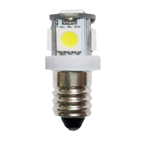 LED light bulb with E10 base on a white background