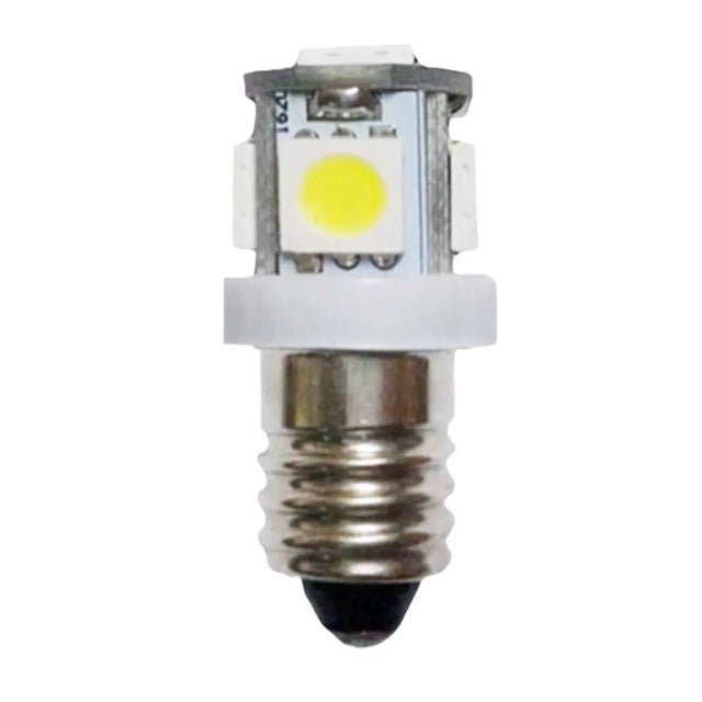 LED light bulb with E10 base on a white background