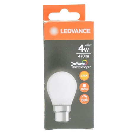 LEDVANCE light bulb packaging with bulb illustration on a white background