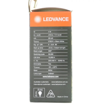 LEDVANCE product packaging with specifications on a white background