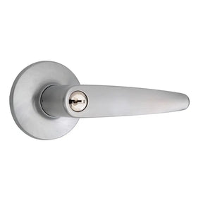 Silver door handle on a white background