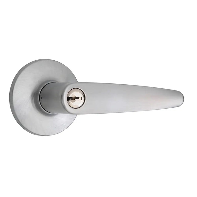 Silver door handle on a white background