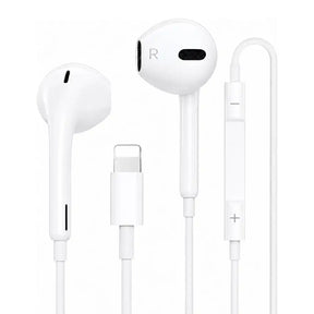 White earphones with Lightning connector on a white background