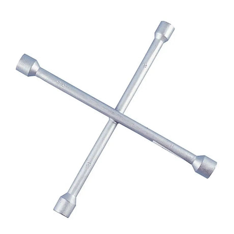 Two crossed metal wrenches on a white background