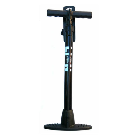 Black floor pump with brand logo on a white background