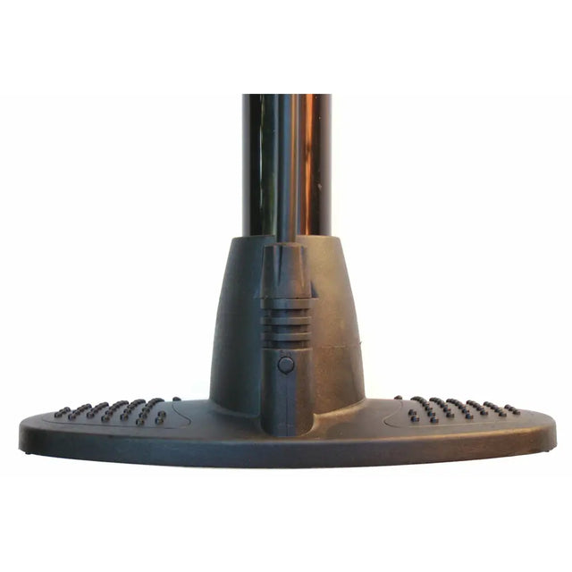 Base of a lamp with a black rubber foot and metallic pole on a white background