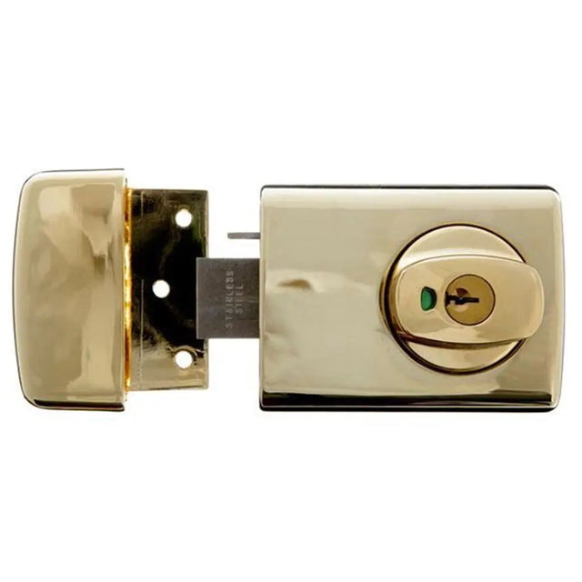 Gold door lock mechanism on a white background