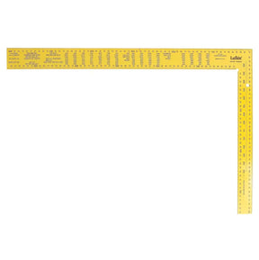 Yellow L-shaped ruler on a white background