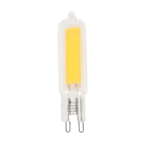 LED light bulb with a yellow center on a white background