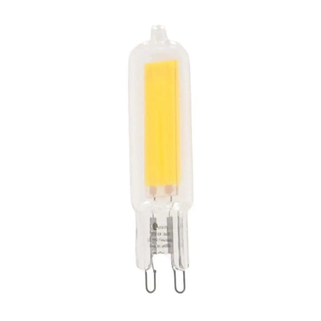 LED light bulb with a yellow center on a white background