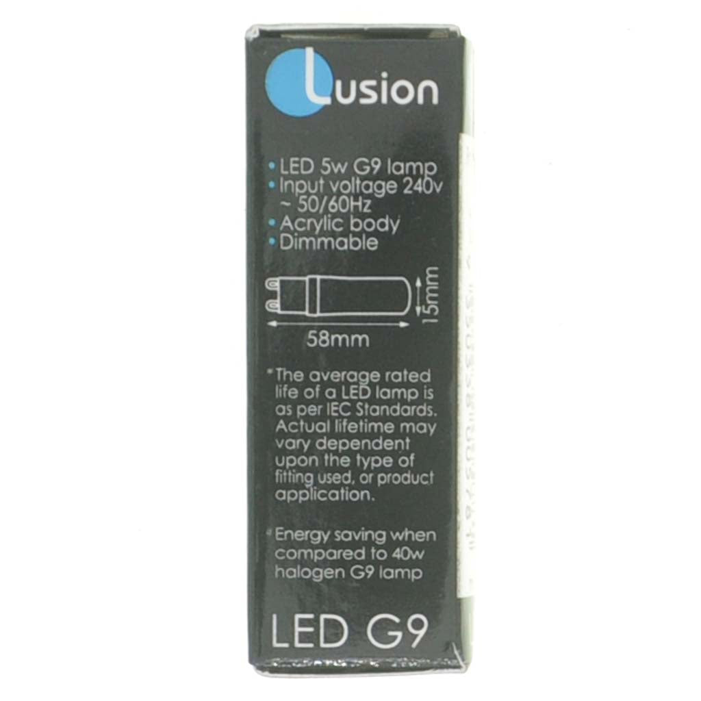 Lusion Bi-Pin LED Light Bulb G9 240V 5W W/W Clear 20180