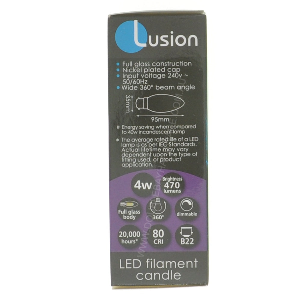 Lusion Candle Filament LED Light Bulb B22 240V 4W C/DL 20246