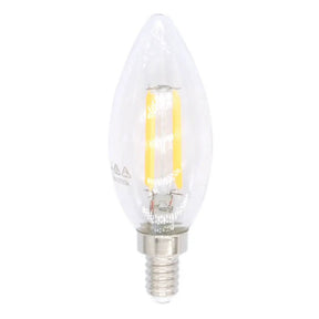 Candle-shaped LED light bulb on a white background