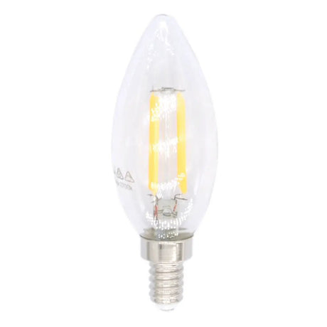 Candle-shaped LED light bulb on a white background