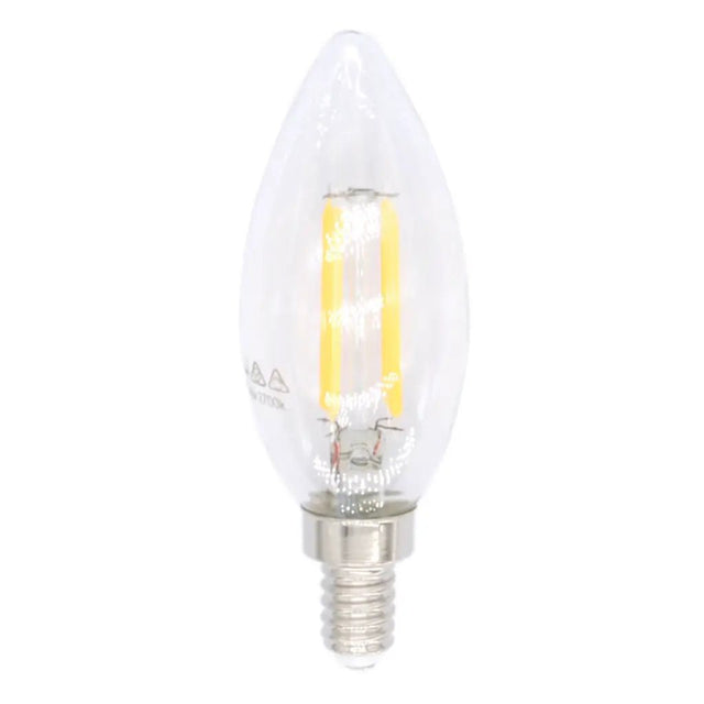 Candle-shaped LED light bulb on a white background
