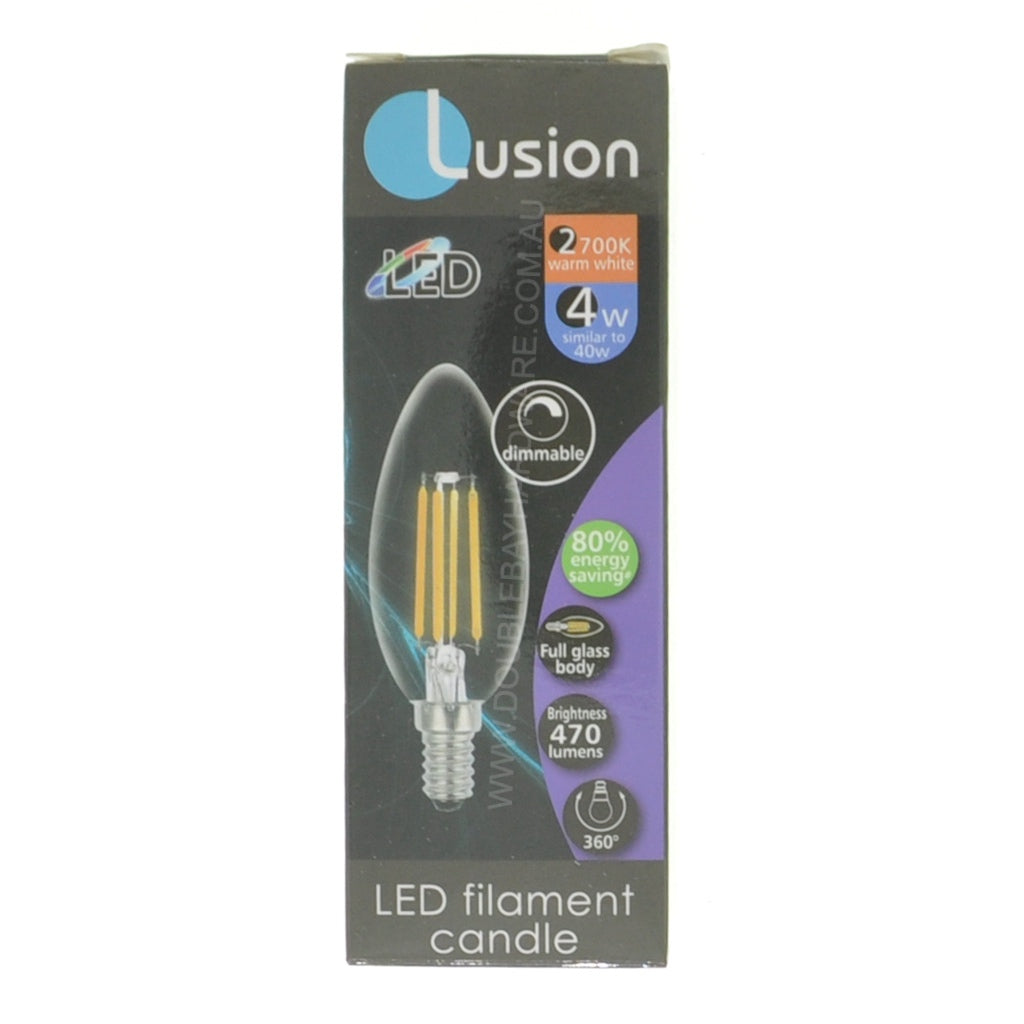 Lusion Candle Filament LED Light Bulb E12 240V 4W W/W 20290