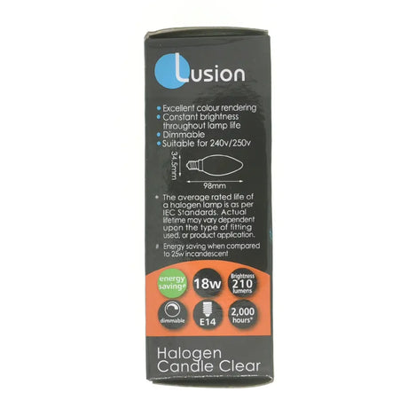Lusion halogen candle clear packaging on a white background