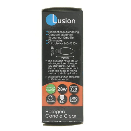Lusion halogen candle clear packaging on a white background