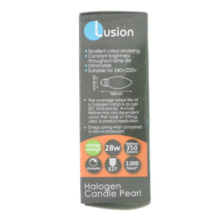 Lusion halogen candle pearl packaging on a white background