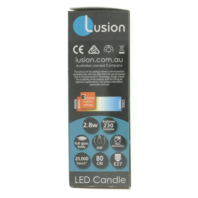Lusion LED candle packaging on a white background