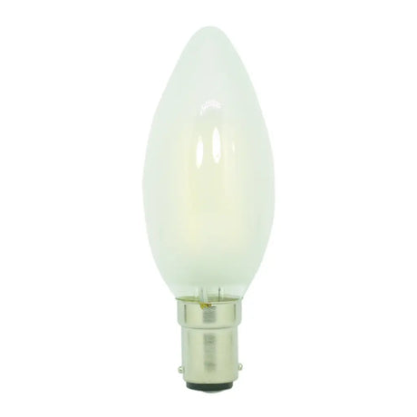 Candle-shaped light bulb on a white background