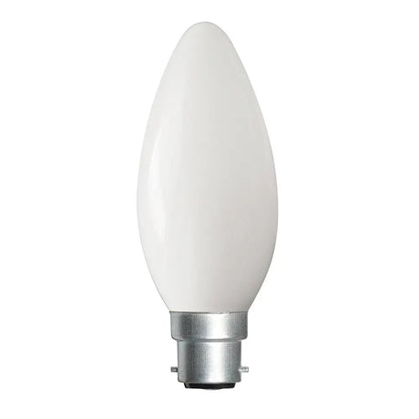 White candle-shaped light bulb on a white background