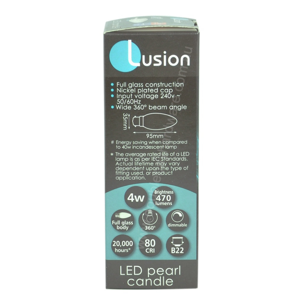Lusion Candle LED Light Bulb B22 240V 4W Opal W/W 20257