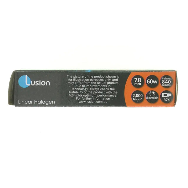 Lusion linear halogen bulb packaging on a white background