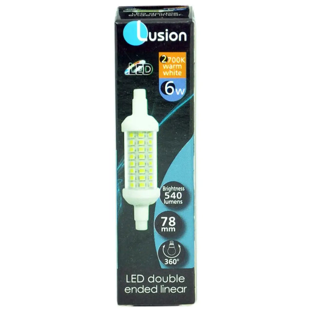 LED light bulb packaging with Lusion branding on a white background