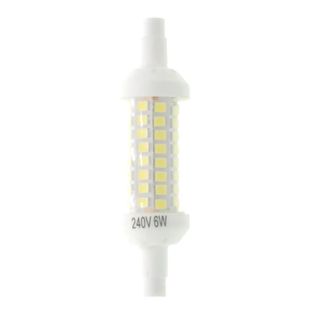 LED light bulb with 240V and 6W rating on a white background