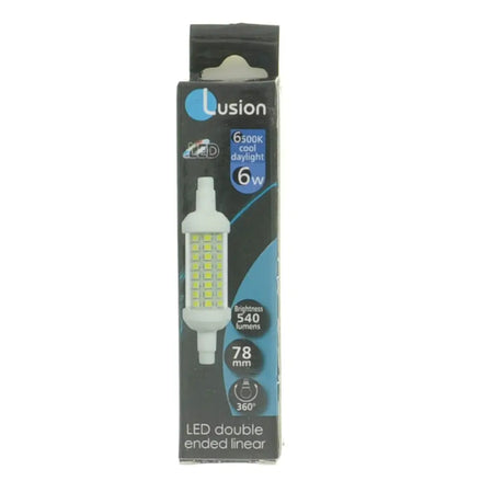 Lusion LED light bulb packaging on a white background