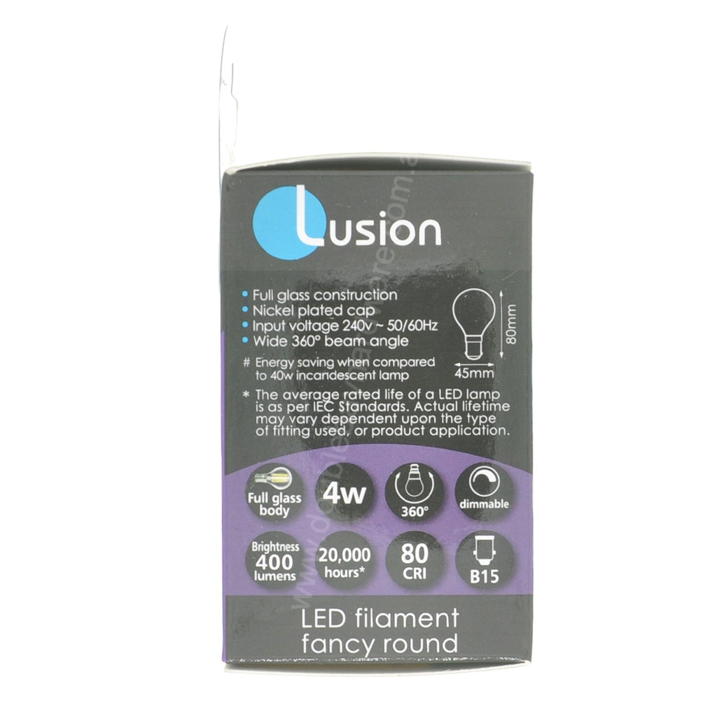 Lusion Fancy Round Filament LED Light Bulb B15 240V 4W C/DL 20237